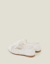 Girls Lace Bow Ballerina Flats, Ivory (IVORY), large