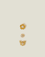 3-Pack 14ct Gold-Plated Flower Flatback Stud Earrings, , large