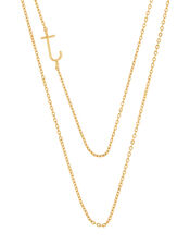 Gold-Plated Double Chain Initial Necklace - J, , large
