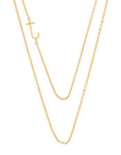 Gold-Plated Double Chain Initial Necklace - J, , large