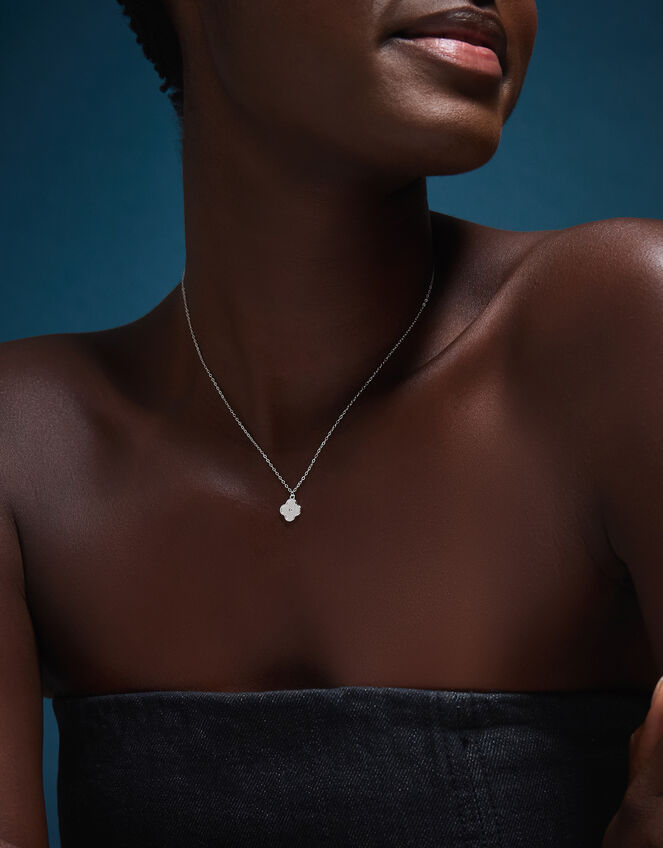 Sterling Silver Mother of Pearl Clover Pendant Necklace, , large