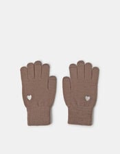 Heart Embroidered Touchscreen Gloves, Mink (MINK), large