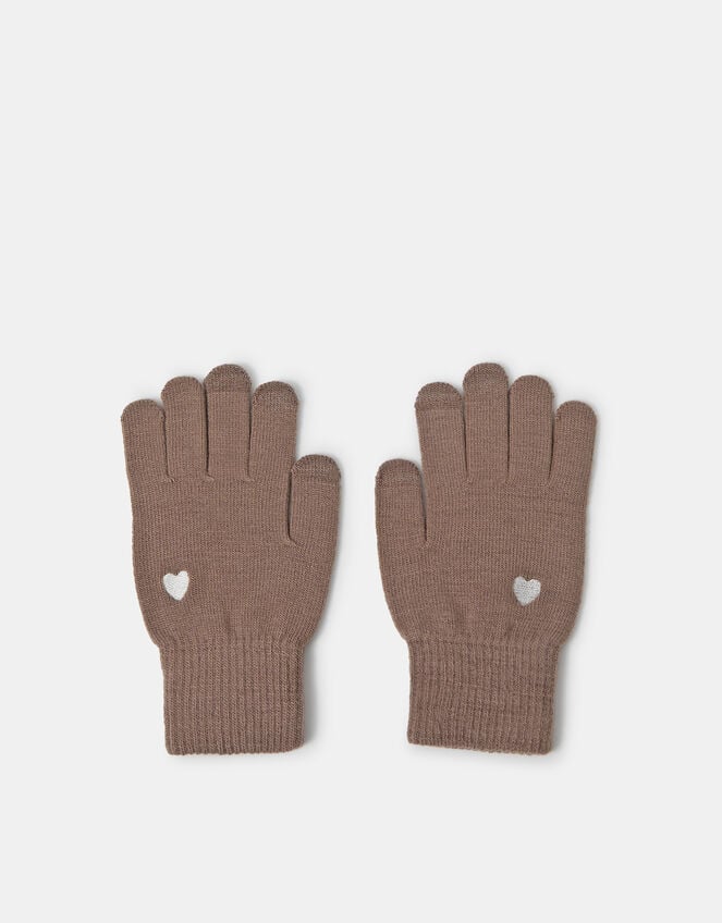 Heart Embroidered Touchscreen Gloves, Mink (MINK), large