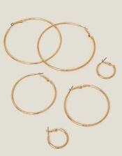 Simple Hoop Earrings Set of Three, Gold (GOLD), large