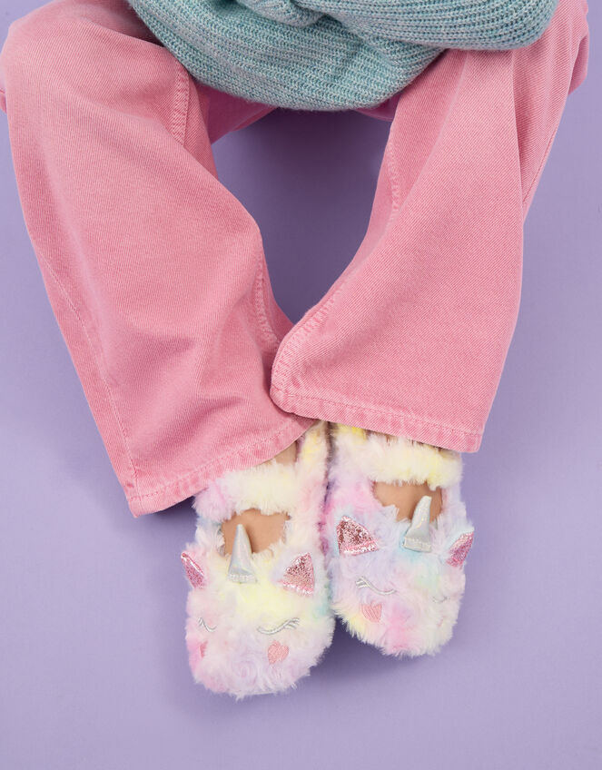 Girls Unicorn Rainbow Slippers, Multi (PASTEL MULTI), large