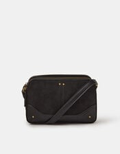 Double Zip Crossbody Bag, Black (BLACK), large