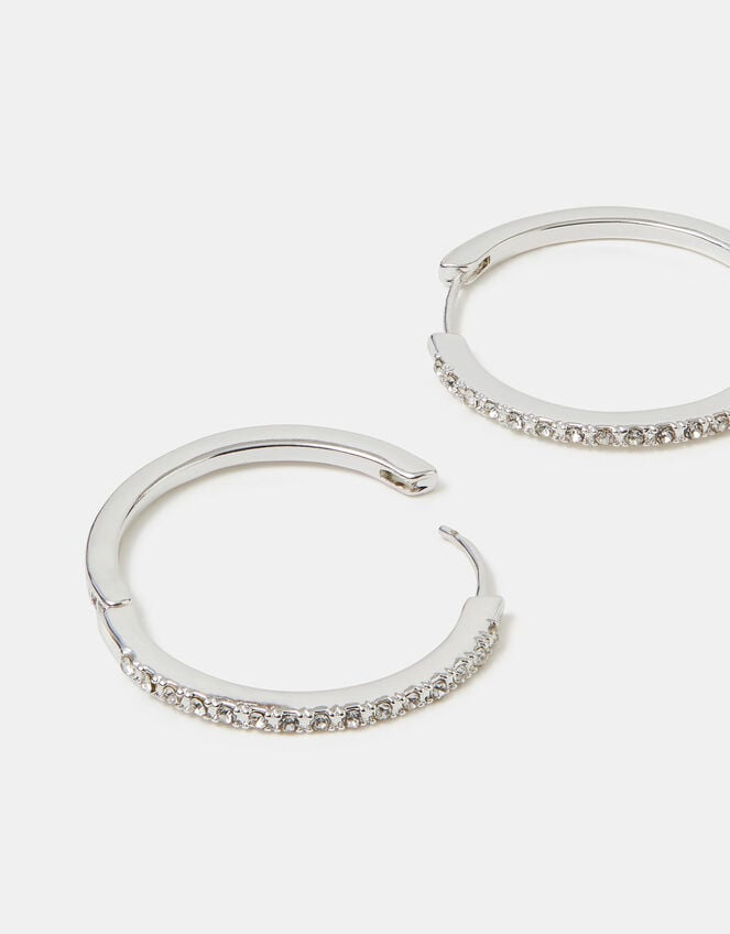 Diamant&eacute; Hoop Earrings, Silver (SILVER), large