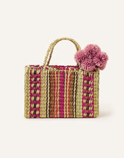 Stripe Straw Basket Bag, , large