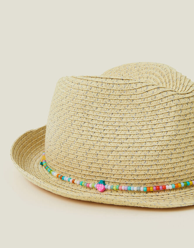 Girls Beaded Band Straw Hat, Natural (NATURAL), large