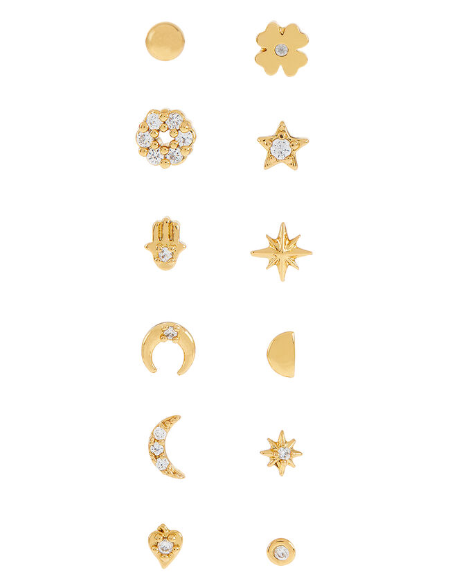 Gold-Plated Sparkle Single Stud Multipack, , large