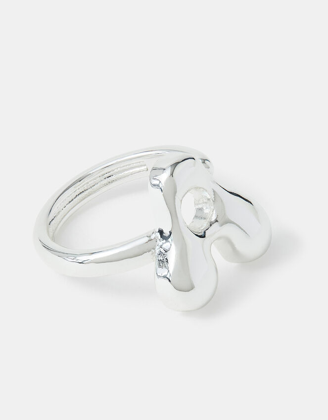 Sterling Silver-Plated Bubble Initial Ring, Silver (ST SILVER), large