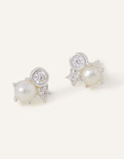 Sterling Silver-Plated Cluster Stud Earrings, , large