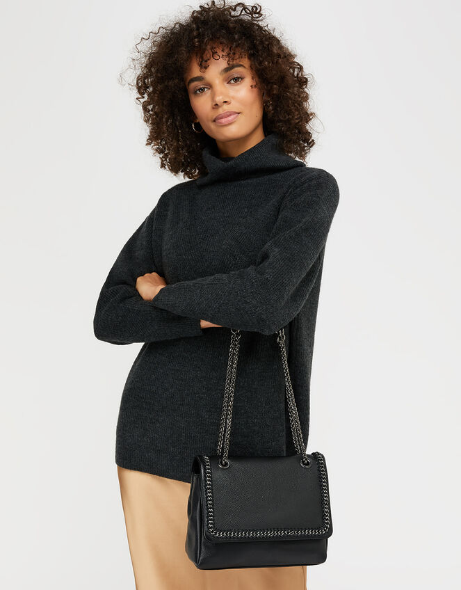 Georgia Leather Bag with Chain Trims, , large