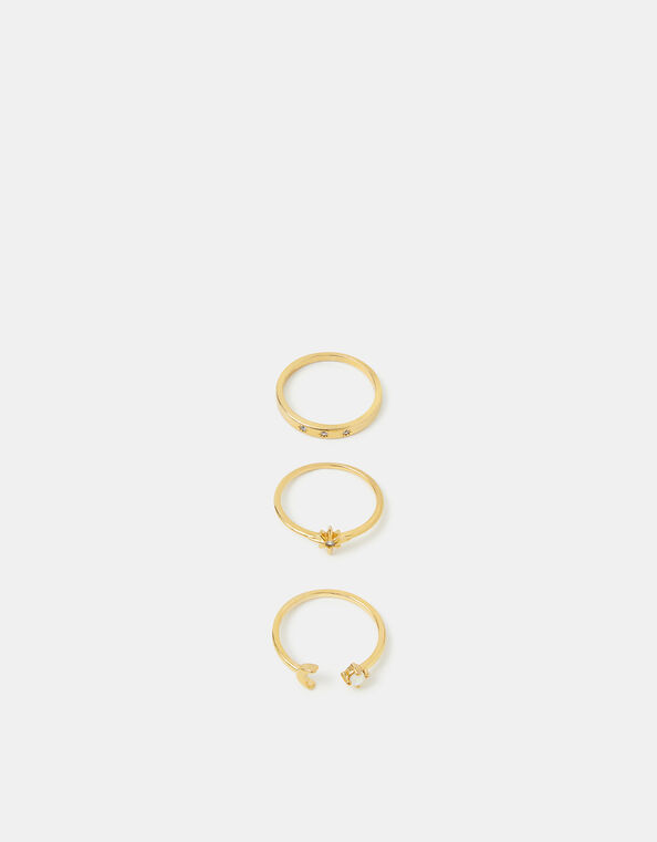 3-Pack 14ct Gold-Plated Celestial Rings, Gold (GOLD), large
