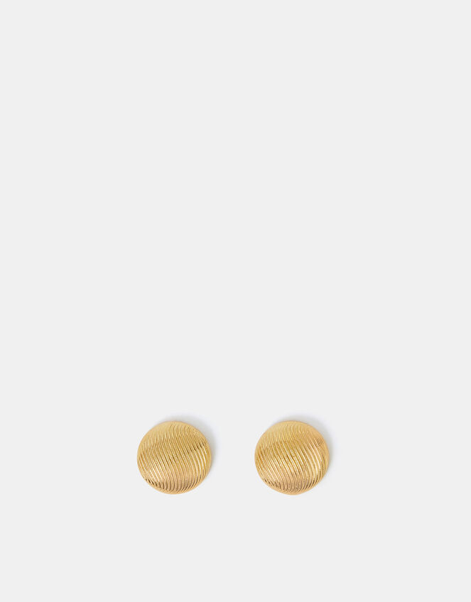 14ct Gold-Plated Ridge Button Stud Earrings, , large