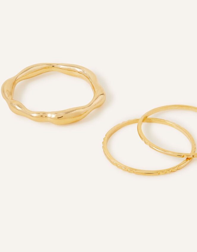 14ct Gold-Plated Molten Rings Set of Three, Gold (GOLD), large