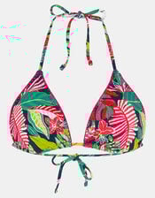 Tropical Print Triangle Bikini Top, Black (BLACK), large