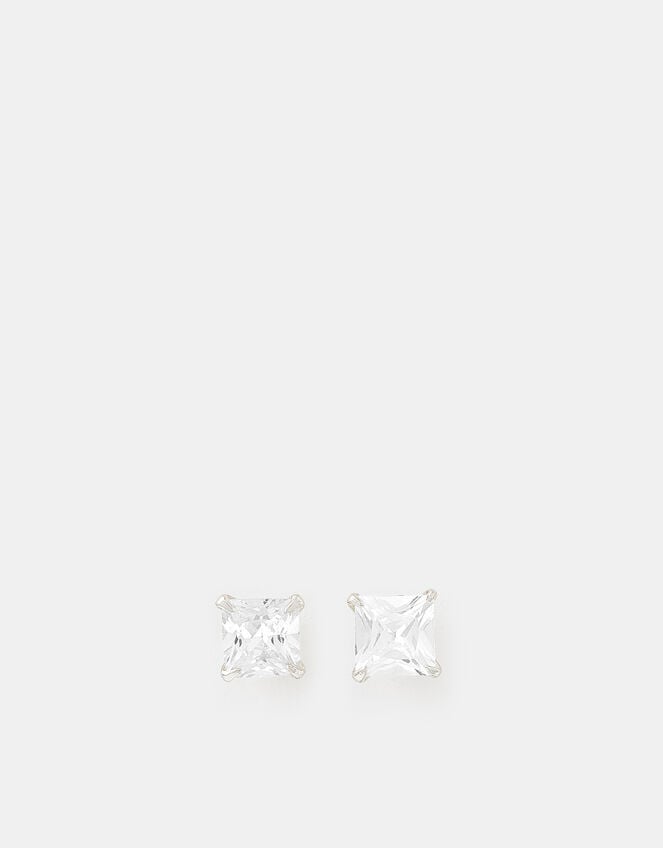 Sterling Silver Princess Cut Stud Earrings, , large