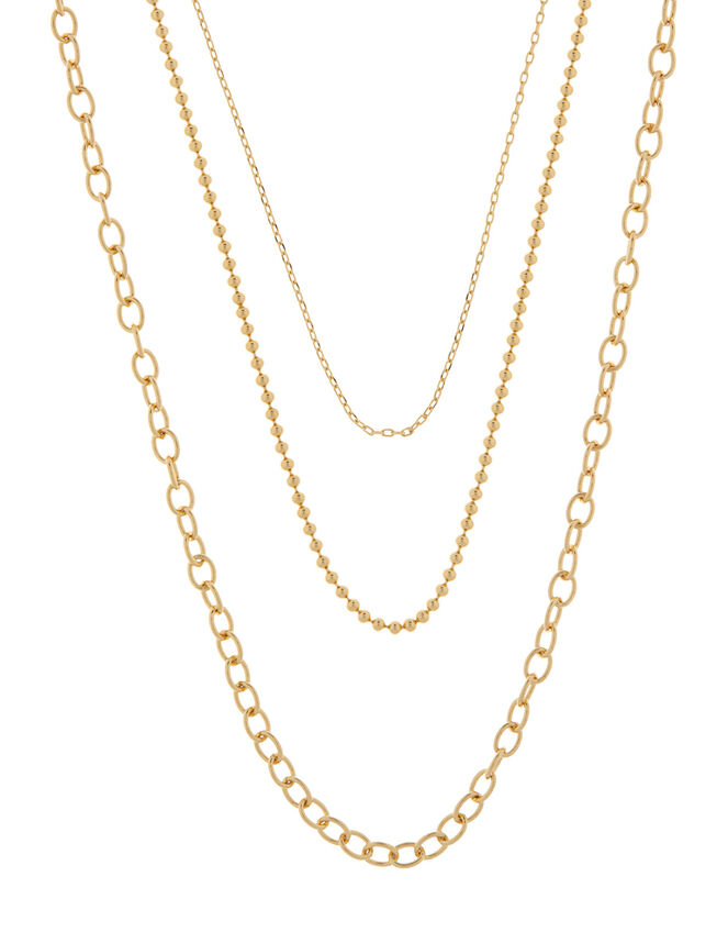 Gold-Plated Layered Chain Necklace, , large