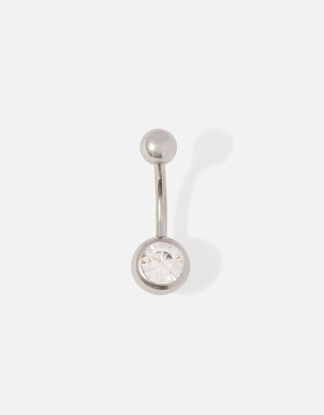 Stainless Steel Simple Crystal Belly Bar, , large