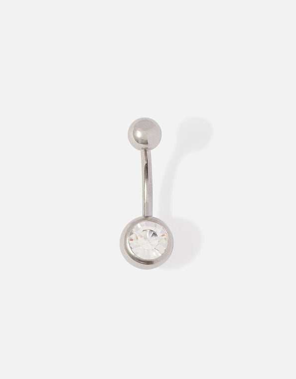 Surgical Silver Simple Crystal Belly Bar, , large