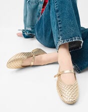 Woven Mary Jane Ballet Flats, Gold (GOLD), large