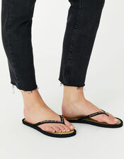Embellished Seagrass Flip Flops, Gold (GOLD), large