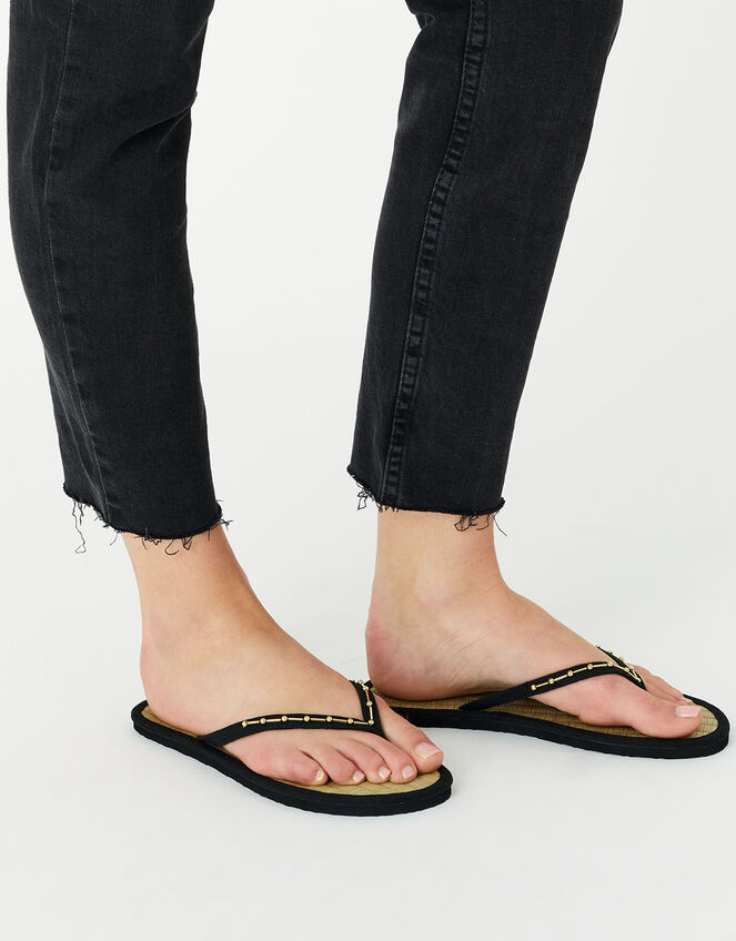 Embellished Seagrass Flip Flops, Gold (GOLD), large