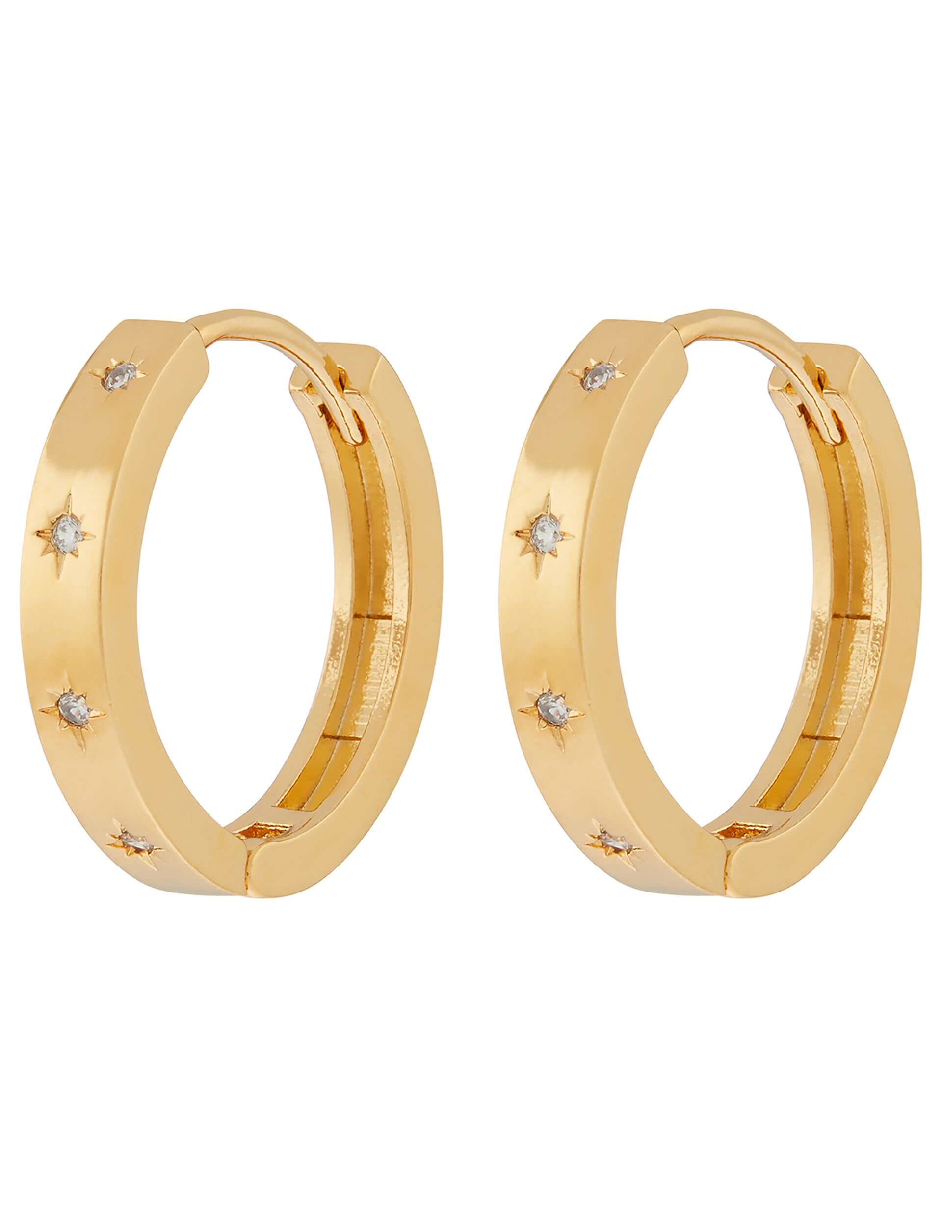 Gold-Plated Star Hoop Earrings, , large