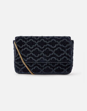 Grecian Tile Velvet Clutch Bag , Blue (NAVY), large