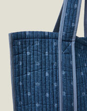 Polka Dot Denim Shopper Bag, , large