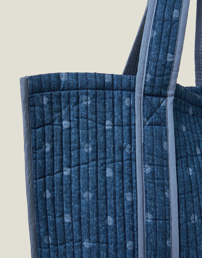 Polka Dot Denim Shopper Bag, , large