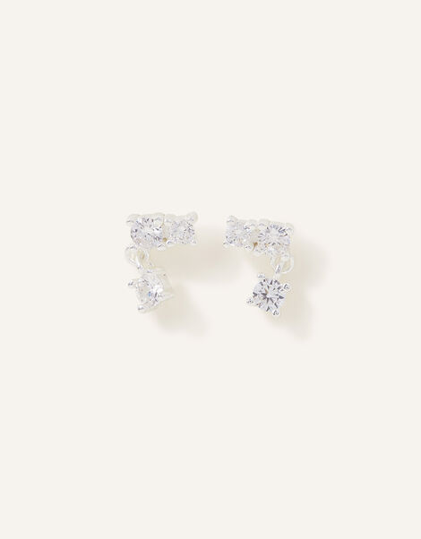 Sterling Silver Cluster Drop Earrings, , large