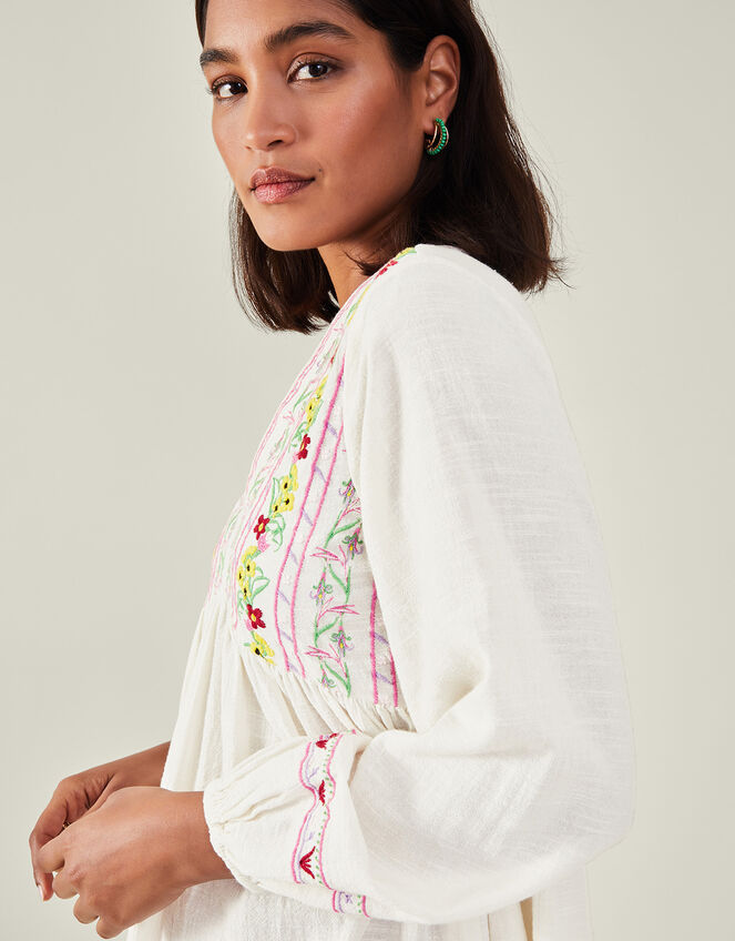 Floral Embroidered Mini Dress, Ivory (IVORY), large