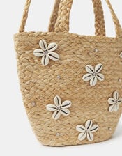 Floral Shell Raffia Handheld Bag, , large