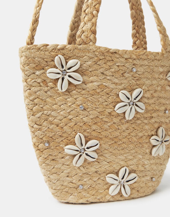Floral Shell Raffia Handheld Bag, , large