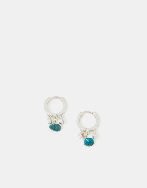 Sterling Silver-Plated Stone Drop Huggie Hoop Earrings, , large
