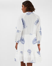 Embroidered Long Sleeve Mini Dress, Ivory (IVORY), large