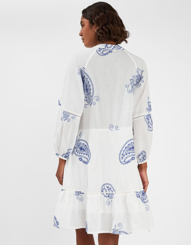 Embroidered Long Sleeve Mini Dress, Ivory (IVORY), large