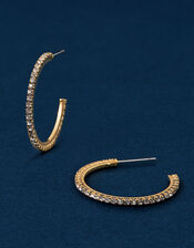 14ct Gold-Plated Pavé Hoop Earrings, , large