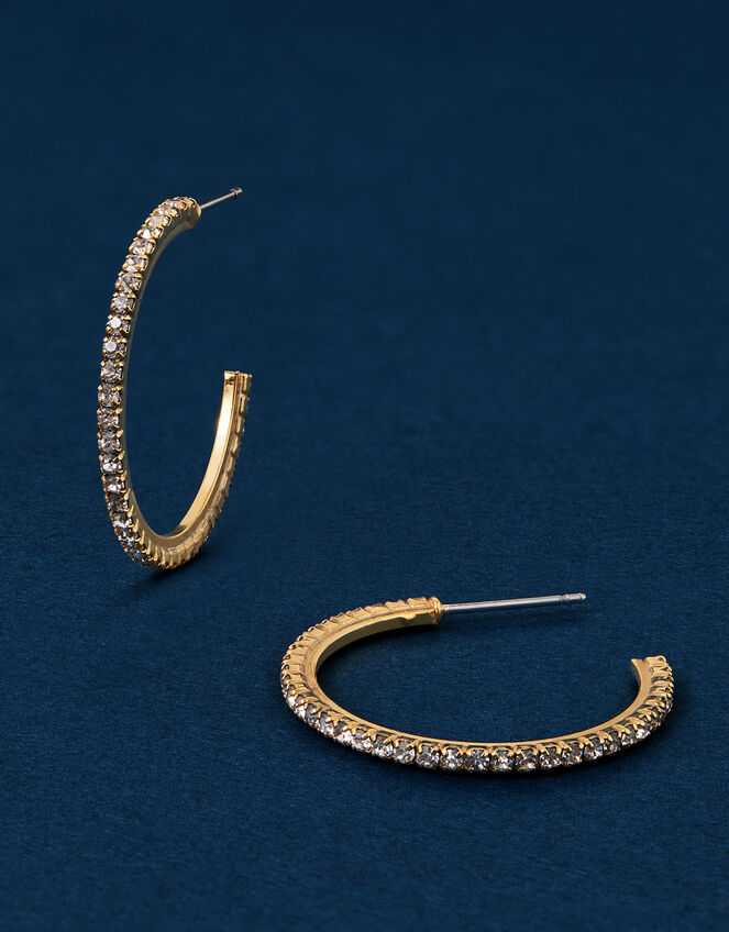 14ct Gold-Plated Pavé Hoop Earrings, , large