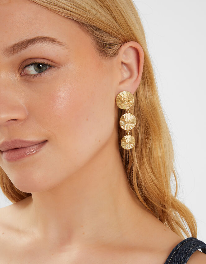 Spiral Disc Drop Earrings Gold, , large