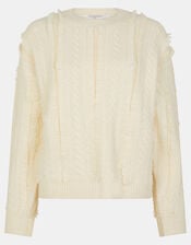 Fringe Cable Knit Jumper, Cream (CREAM), large