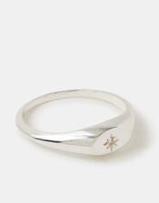 Sterling Silver Diamanté Signet Ring, Silver (ST SILVER), large