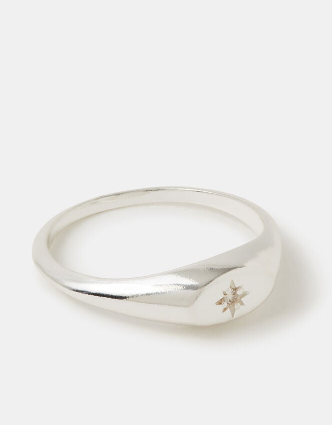 Sterling Silver Diamanté Signet Ring, Silver (ST SILVER), large