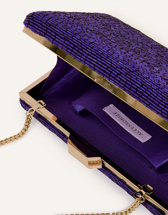 Beaded Hardcase Clutch Bag, Blue (BLUE), large