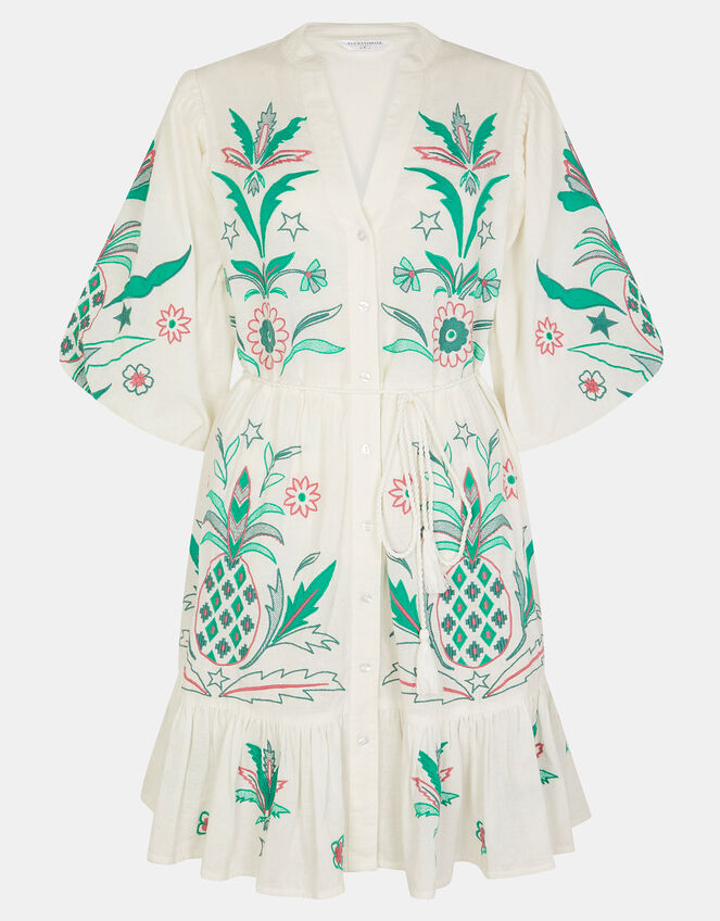 Pineapple Embroidered Mini Dress, White (WHITE), large