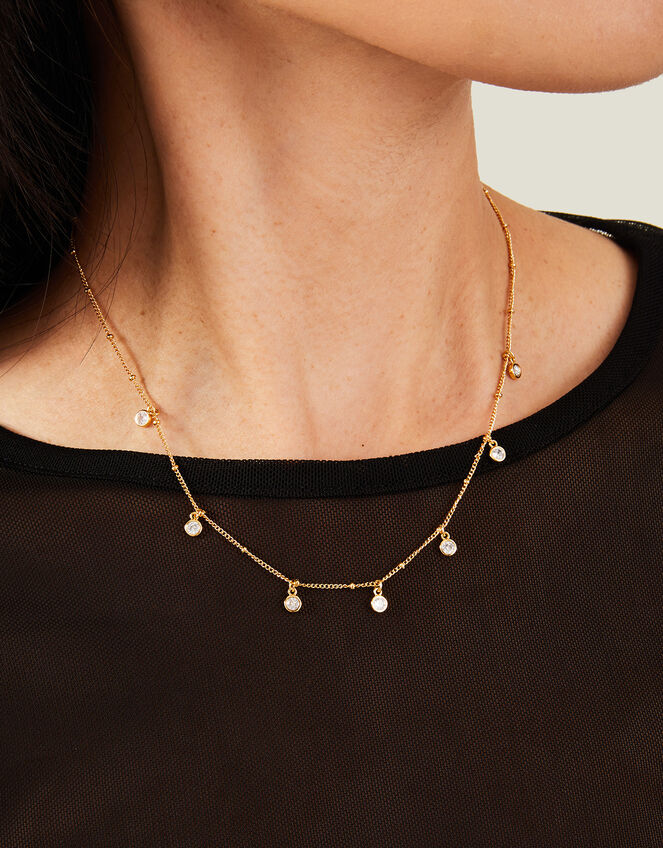 Crystal Bead Station Necklace in Gold