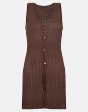 Crochet Knit Sleeveless Top, Brown (BROWN), large