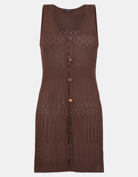 Crochet Knit Sleeveless Top, Brown (BROWN), large